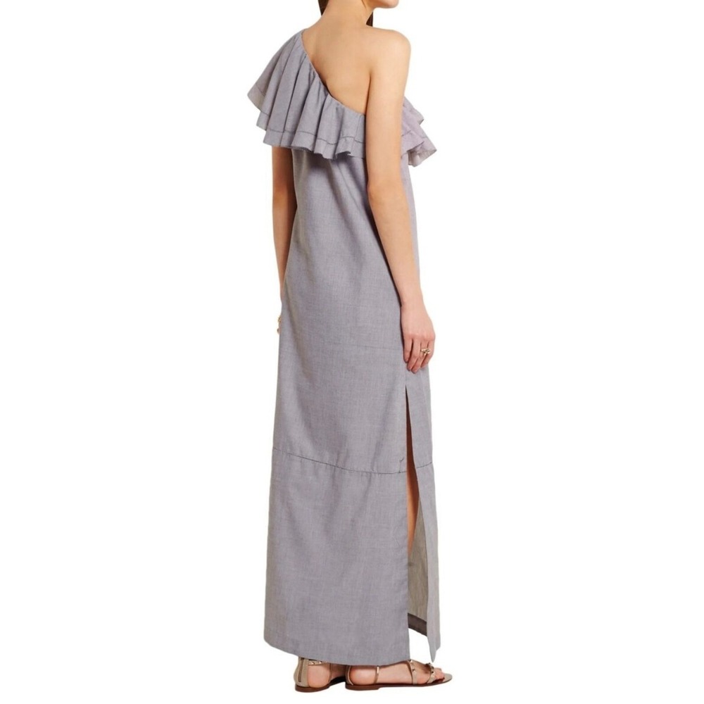 Lisa Marie Fernandez Arden One Shoulder Maxi Dress Ruffle Chambray Size XS - Picture 2 of 5
